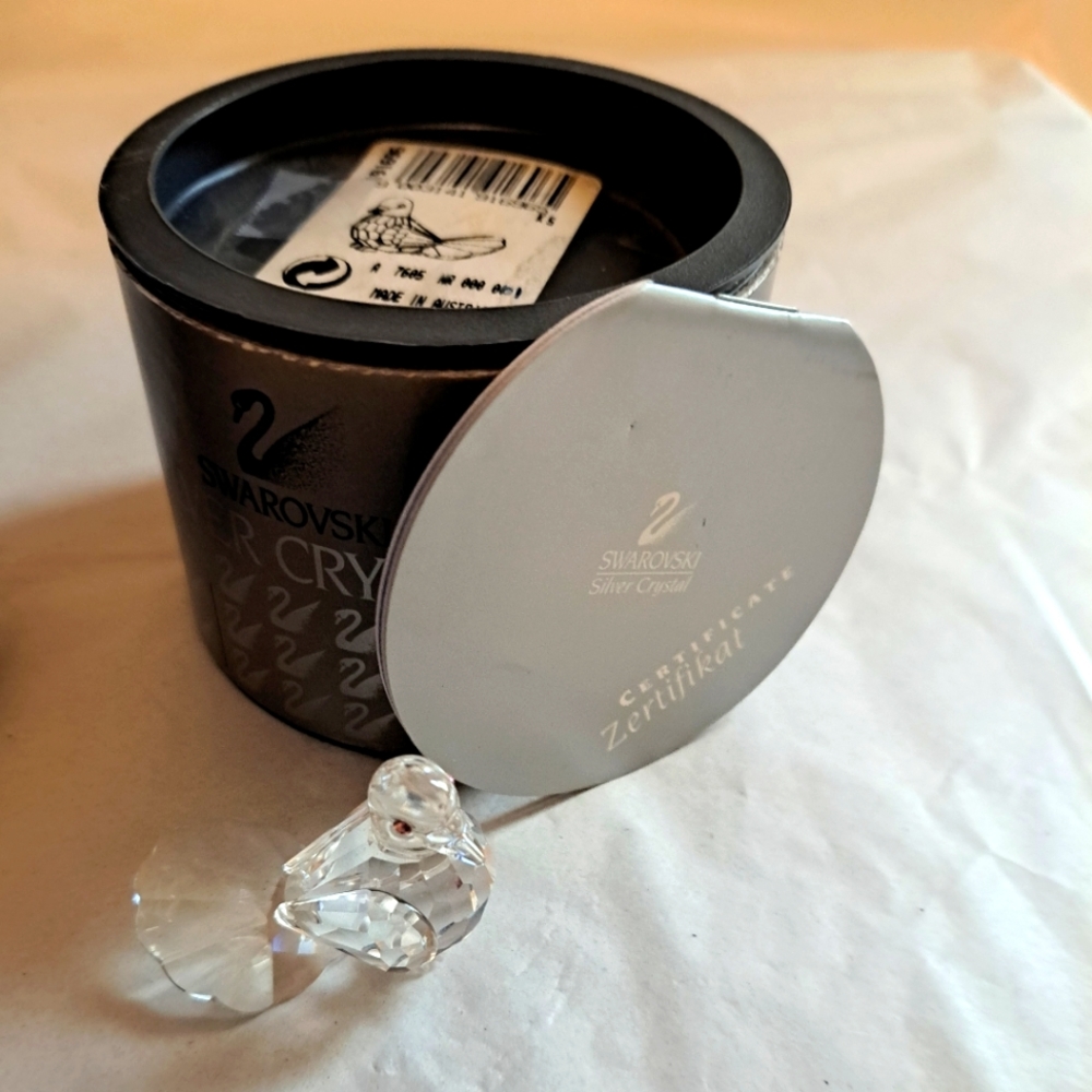 Swarovski crystal  dove w cylinder and COA